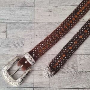 Rhinestone Bedazzled Western Brown Hair On Hide Rodeo Cowgirl Belt Women’s S
